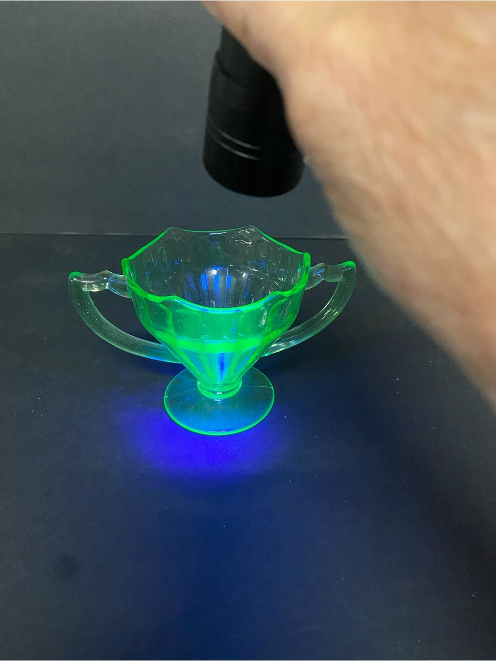 Vaseline Uranium Glass Double-Handled Sugar Bowl - Glows Bright Green